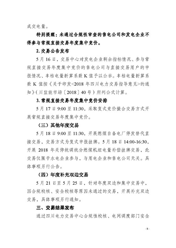 四川2018年度電力直接交易1號公告：風(fēng)電、光伏、部分水電企業(yè)可參與直接交易