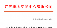 2018年5月份江蘇省一類用戶及售電公司<font color=