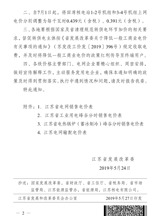 江蘇第二次降電價(jià)！一般工商業(yè)及其它用電類別電價(jià)降4.15分/度